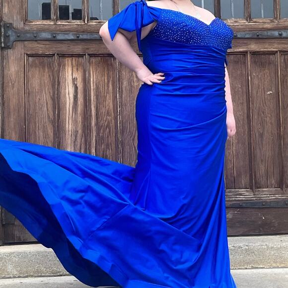 Plus Size Prom Dress Size 22: Royal Blue Off-Shoulder Gown - Picture 4 of 10